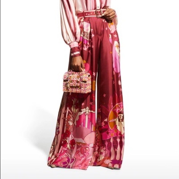 Zimmermann Pants - Zimmerman Women's Concert Pleated Printed Silk Wide-leg Pants In Plum Collage